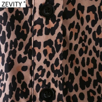 Zevity Novo 2021 Ženske Vintage O Vratu Agaric Čipke Leopard Tiskanja Shirt Obleko Ženski Elegantni Dolgi Rokav Ruffles Stranka Vestido DS5041