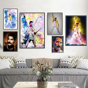 Vroče Freddie Mercury Rock Glasbenik Stripi Plakatov in Fotografij Bohemian Rhapsody Wall Art Platno Slikarstvo Za Dnevni Sobi Doma Dekor