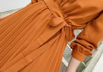 2019 jeseni, pozimi blagovne Znamke Ženske Oblačila vzletno-pristajalne Steze Oblikovalec Dolg Rokav Nabrano Obleko Modne Lok pasu Koreja obleko