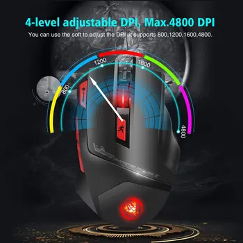 ZoeRax Wireless Gaming Miška, 6000 DPI Brezžično RGB Igralec z Miško s 7 Programabilni Gumbi, vgrajenim Akumulatorjem 1200mAH