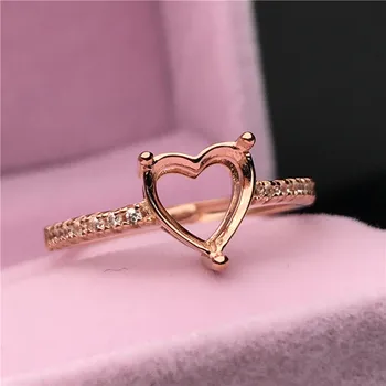 Srce oblika obroči podlagi S925 srebrni prstan znanja kolenom vile nastavitev kamen vdelan nakit modni DIY ženske lepo