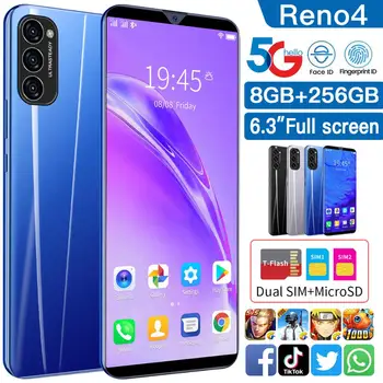 RENO4 Smart Phone 8+256GB 6.1 Palčni Face Unlock Andriod Mobilni Telefon Globalni Različici 4800mAh Dual SIM Mobilni Telefon Celular MTK6875