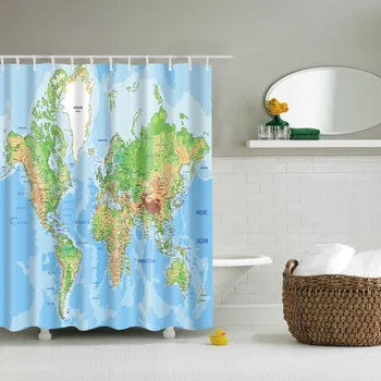 Svetovni zemljevid vzorec tuš zavesa tiskanje kopel stanja tiskanje nepremočljiva kopalnica dekoracijo zemljevidu sveta 200x180cm