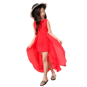 Poletje nezakonitih dolgo obleko za 4 - 12 let najstnice, šifon eleganten stranka obleke korejski novi deklici rdeči, roza obleke 2019