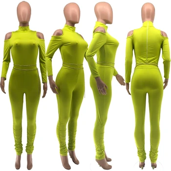 Povoj Bodycon Dolgimi Rokavi Jumpsuit Zložene V Enem Kosu Jumpsuit Ženske Sodijo Oblačila 2020 Kombinezon Stranka Seksi Jumpsuit Clubwear