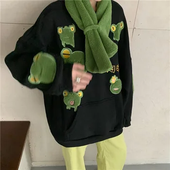 Ženska Letnik Žaba Sweatshirts Plišastih Plus Velikost Majica s Šalom 2021 Ženske Kawaii Anime Oblačil za Pomlad Potegnite Telesa, Estetske