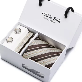 Darilo polje pakiranje moške blagovne znamke luksuzni kravatni žep kvadratnih poroko mens vratu vezi svileno kravato nastavitev zapestne gumbe, handkerchief