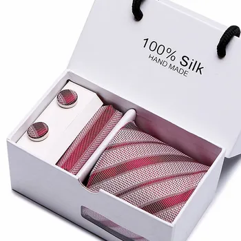 Darilo polje pakiranje moške blagovne znamke luksuzni kravatni žep kvadratnih poroko mens vratu vezi svileno kravato nastavitev zapestne gumbe, handkerchief
