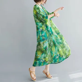 ženske obleke plus velikost dolg rokav poletje sundress svoboden šifon tiskanje velikih velikosti maxi obleko haljo femme boho počitnice obleke 2020