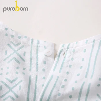 Pureborn Baby Obleko Dihanje Bombaž Malčka 2 Kos Baby Girl Oblačenja z Bloomer Ruffle Rokav Poletne Počitnice Stranka Otroška oblačila