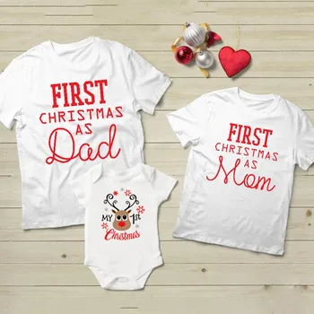 Prvi Božič Očka&mama Tshirt Baby Priložnostne Romper Mamica Očka in Baby Otroci 1. Božič Družinski Ujemanje Oblačila