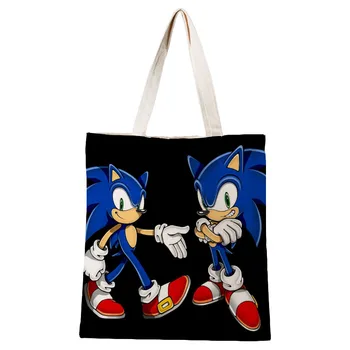 Po meri Sonic Hedgehog Platno Tote Vrečko Bombažno Krpo Ramenski Varovanec Torbe za Ženske Zložljive Eko Nakupovalne Vrečke za Večkratno uporabo