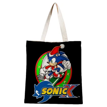 Po meri Sonic Hedgehog Platno Tote Vrečko Bombažno Krpo Ramenski Varovanec Torbe za Ženske Zložljive Eko Nakupovalne Vrečke za Večkratno uporabo