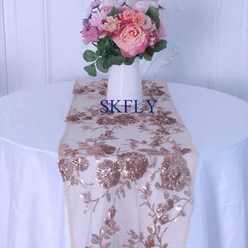 RU021A Nov vzorec 2019 brezplačna dostava vroče Meri izdelan Poročni priljubljena plezati rose zlata embroideried bleščica namizni tekač