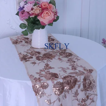 RU021A Nov vzorec 2019 brezplačna dostava vroče Meri izdelan Poročni priljubljena plezati rose zlata embroideried bleščica namizni tekač