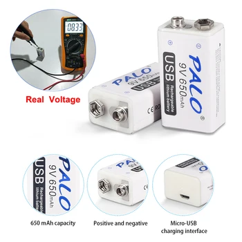 PALO 1-7pcs USB 9V 6F22 650mAh Baterija za ponovno Polnjenje 9 volt litij-li-ion li ion liion hitro polnjenje baterij