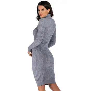 WIXRA Priložnostne Turtleneck Obleko z Dolgimi Rokavi Pleteno Obleko Ženske Slim Bodycon 2019 Spomladi Jeseni Pozimi Osnovne Obleke