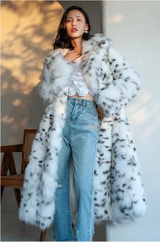 Ponaredek krzno plašč imitacije lisica krzno plašč črnih točk leopard tiskanja obleko dolgo Evropski in Ameriški plus-size pozimi toplo krzno jakna