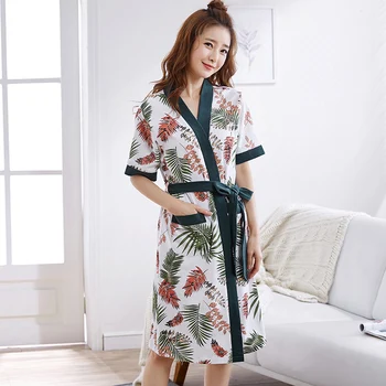 Poletje Jesen Bombaža Ženske Plašče Kimono Nightgown Priložnostne Sleeprobe Svoboden Velikosti Domači Kopalni Plašč Gospe Hišna Obleke Robe