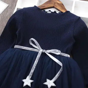 3-8 Let Dekleta Obleko Pentagram Princesa Obleko Znamke Dekliška Oblačila Z Dolgimi Rokavi Otroci Pomlad Jesen Priložnostne Otroci Oblačila