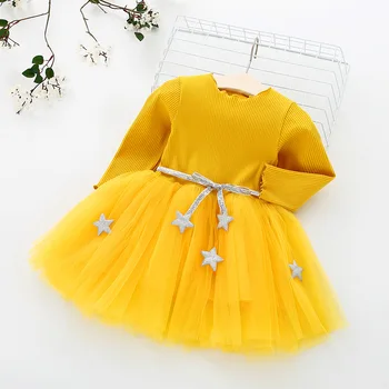 3-8 Let Dekleta Obleko Pentagram Princesa Obleko Znamke Dekliška Oblačila Z Dolgimi Rokavi Otroci Pomlad Jesen Priložnostne Otroci Oblačila