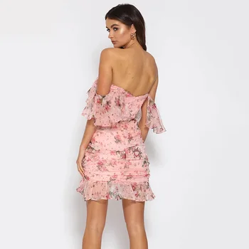 Artsu Cvjetnim Tiskanja Obleke Boho Off Ramenski Mini Obleka 2020 Pomlad Elegantno Seksi brez naramnic Ruched DressesDate Stranka ASDR60729