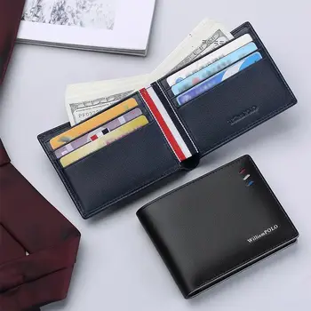 WIILIAMPOLO Denarnica moška kratka poslovni slog rdeče-belo-modro kartico v režo za ultra-tanek usnje kartico vrečko