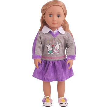 18 inch Dekleta lutka obleko Luštna vijolično zajec obleko, krilo Ameriški novo rojen obleko Otroške igrače fit 43 cm lutke otroka c796