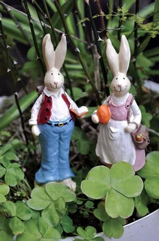 2PCS Ennas Zbirka nekaj zajček dekor zajec postavlja smolo pravljice vrt zajček miniature obrti Velikonočni Dan zajček darilo