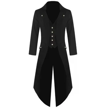 Moški Viktorijanski Kostum Črni Smoking Moda Tailcoat Gothic Steampunk Jarek Jakno Plašč Frock Obleko Povezavi Enotno Za Odrasle