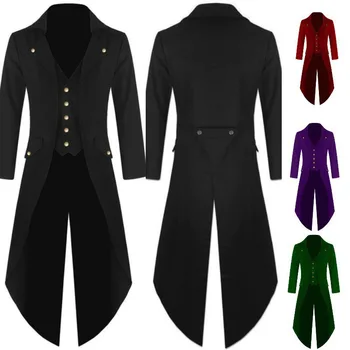 Moški Viktorijanski Kostum Črni Smoking Moda Tailcoat Gothic Steampunk Jarek Jakno Plašč Frock Obleko Povezavi Enotno Za Odrasle