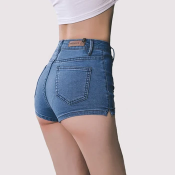 Poletja 2018 ženske, visoka elastičnost traper vroče kratke hlače ženske denim priložnostne hlače Visoko pasu Split Robom traper hlače za ženske