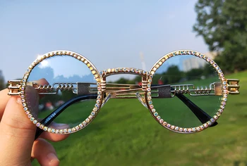 Vintage Majhne Okrogle Diamond sončna Očala Ženske 2019 blagovne Znamke, Modni Oblikovalec Steampunk Pisane Nosorogovo Odtenki UV400 Oculos