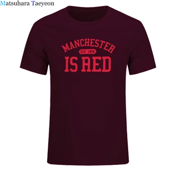 Novo Združeno Kraljestvo Rdeča Črka Kratek Sleeve Majica s kratkimi rokavi Moški Bombaž O-Vratu Manchester Tee Majice, Tiskanje Masculina tee oblačila