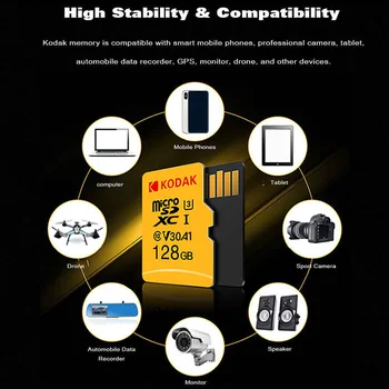 Original Kodak Pomnilniške Kartice 512GB U3 Class10 Micro SD Kartico microSD UHS-I TF Kartice 512gb SDXC C10 32GB 64GB 128GB 256GB
