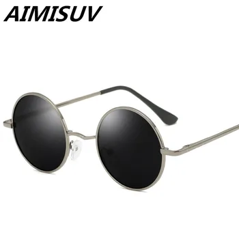 AIMISUV Klasičnih Krog Polarizirana sončna Očala Črne leče za Očala Vožnje Kovinski Okvir Oblikovalec blagovne Znamke sončna Očala UV400
