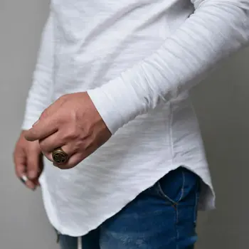 2020 nove Jesensko Moški majica z Dolgimi rokavi V Vratu T Shirt Priložnostne Asimetrične Robom Prugasta Fit Ulične Fant T Shirt Vrhovi T009