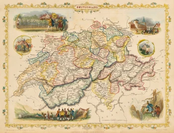 Vintage Zemljevidu Sveta Plakat, Švica (1851) Classic Platno Slike Letnik Stenske Plakate, Nalepke Doma Dekor Darilo