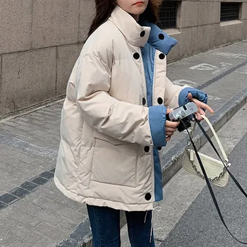 Gothic Bombaž Padded Jakna Ženske 2020 Moda Debele Zimske Preprost Študent Kruh Parkas Jopiči Black Korejski Svoboden Mladi Vrh