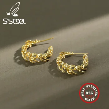 S'STEEL 925 Sterling Srebro Stud Uhani Za Ženske Minimalističen Listov Uhan Zlato Earings Pendientes Plata De Ley Mujer Nakit