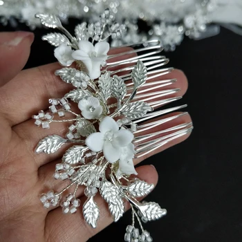 Keramični Cvet Poročne Las Glavnik Antique Silver Listov Poroko Naglavni Del 2019
